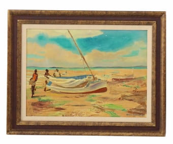 Allen Hermes (1913-2004) American, Oil on Canvas Beach Scene