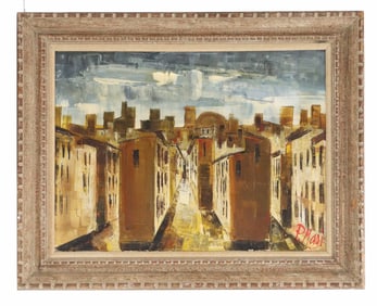 Magi Puig (20th Century) Spanish, Oil on Canvas Abstract Cityscape