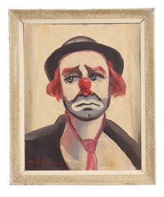 Signed Vintage Clown Oil Painting