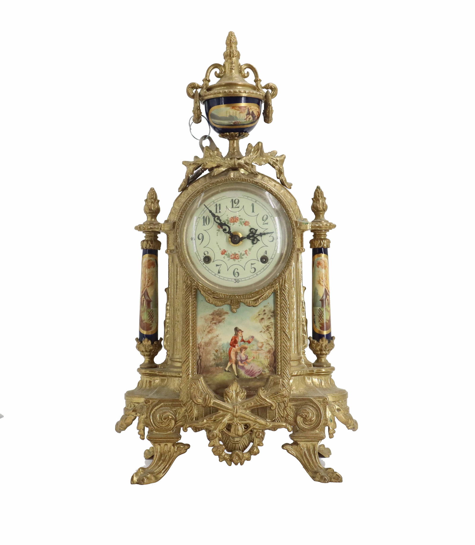 Vintage French Bronze Mantel Clock with Enameled Decorations (1 of 18)