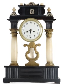 Antique French Empire Style Portico Mantel Clock
