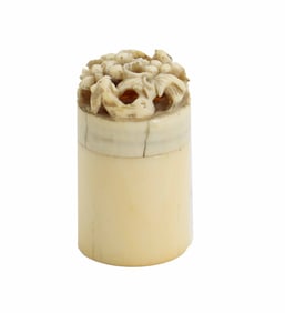 Chinese Miniature Carved Bone Cricket Cage with Rat and Flower Motif