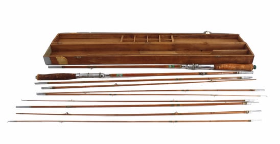 Vintage Japanese Bamboo Fly Fishing Rod Set with Original Wood Case