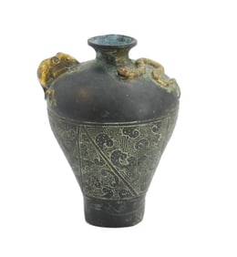 Chinese Embossed Bronze Rat and Snake Urn