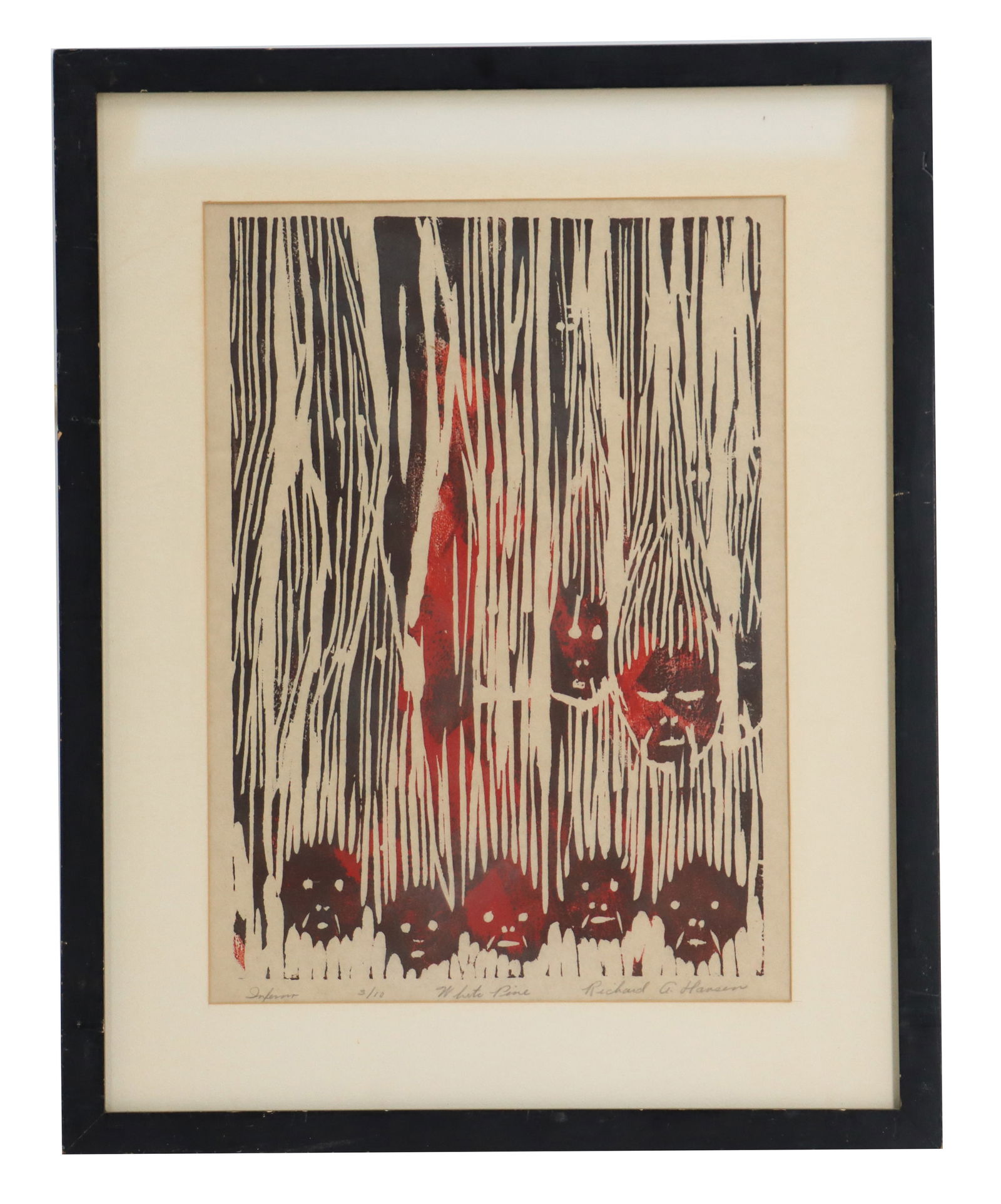 Richard Hansen (20th Century) American, Woodblock on White Pine Surreal Abstract "Inferno" (1 of 12)