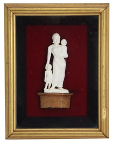 Neoclassical Miniature Sculpture of Mother with Children in Shadow Box