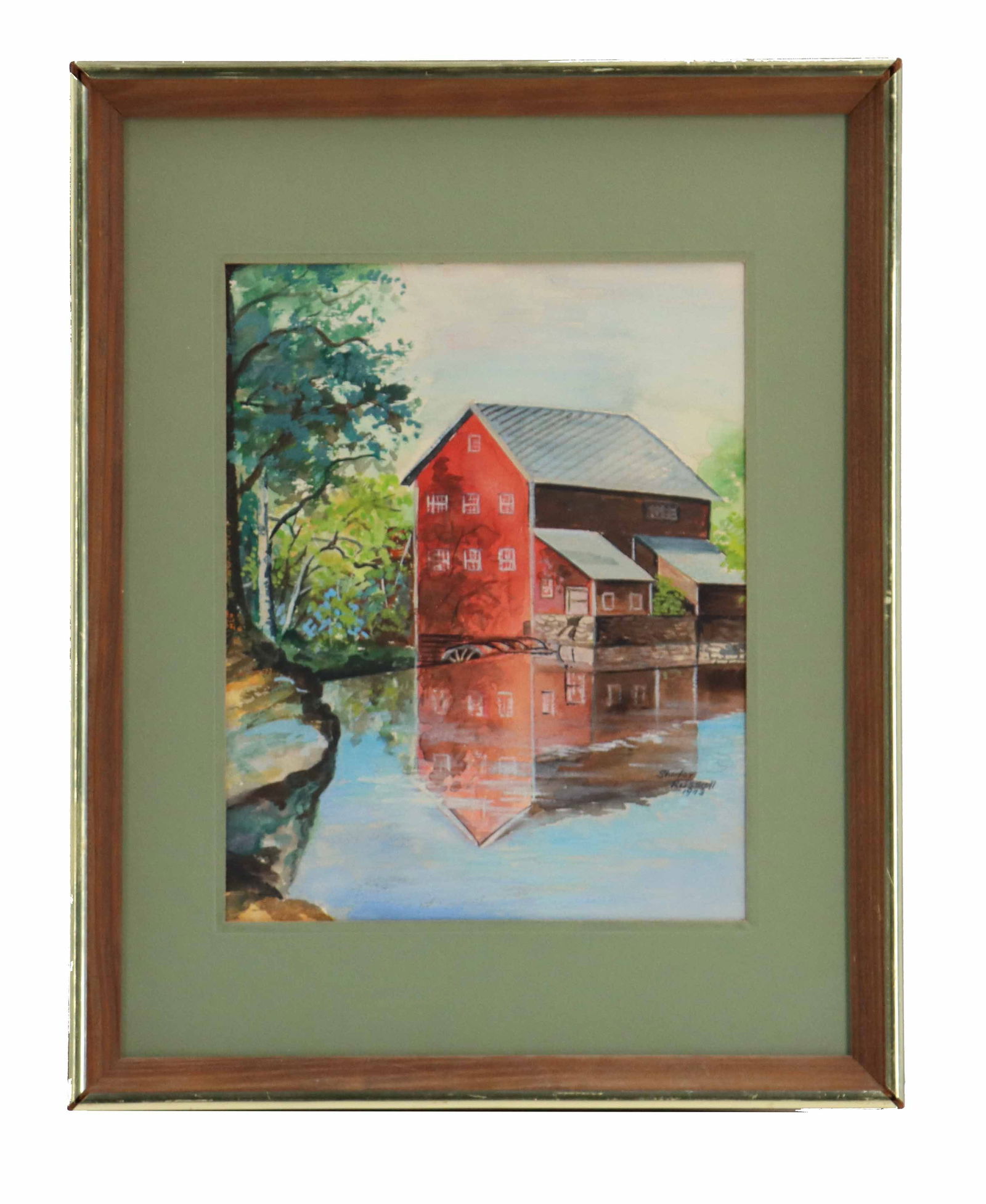 Shirley Russell (1886-1985) American, Watercolor Landscape of Barn on River (1 of 9)