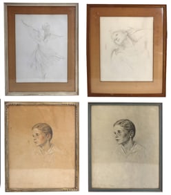 (4) Ercole Cartotta (1884-1946) Framed Silver Point Graphite Portraits