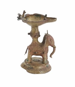 Antique Indian Brass Elephant Oil Lamp - AS IS