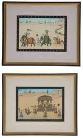 (2) Framed Indian Rajasthan Miniature Paintings on Silk