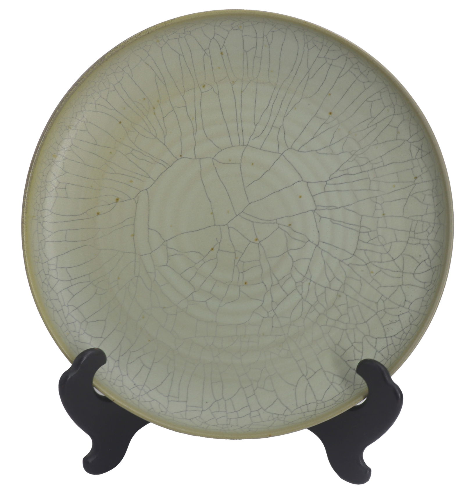 Contemporary Chinese Signed 20th Century Celadon Charger with Crackleware Finish: Contemporary Chinese Signed 20th Century Celadon Charger with Crackleware Finish. Symbol painted on bottom. Size: 15 3/4 x 15 3/4 x 2 1/4 in. 