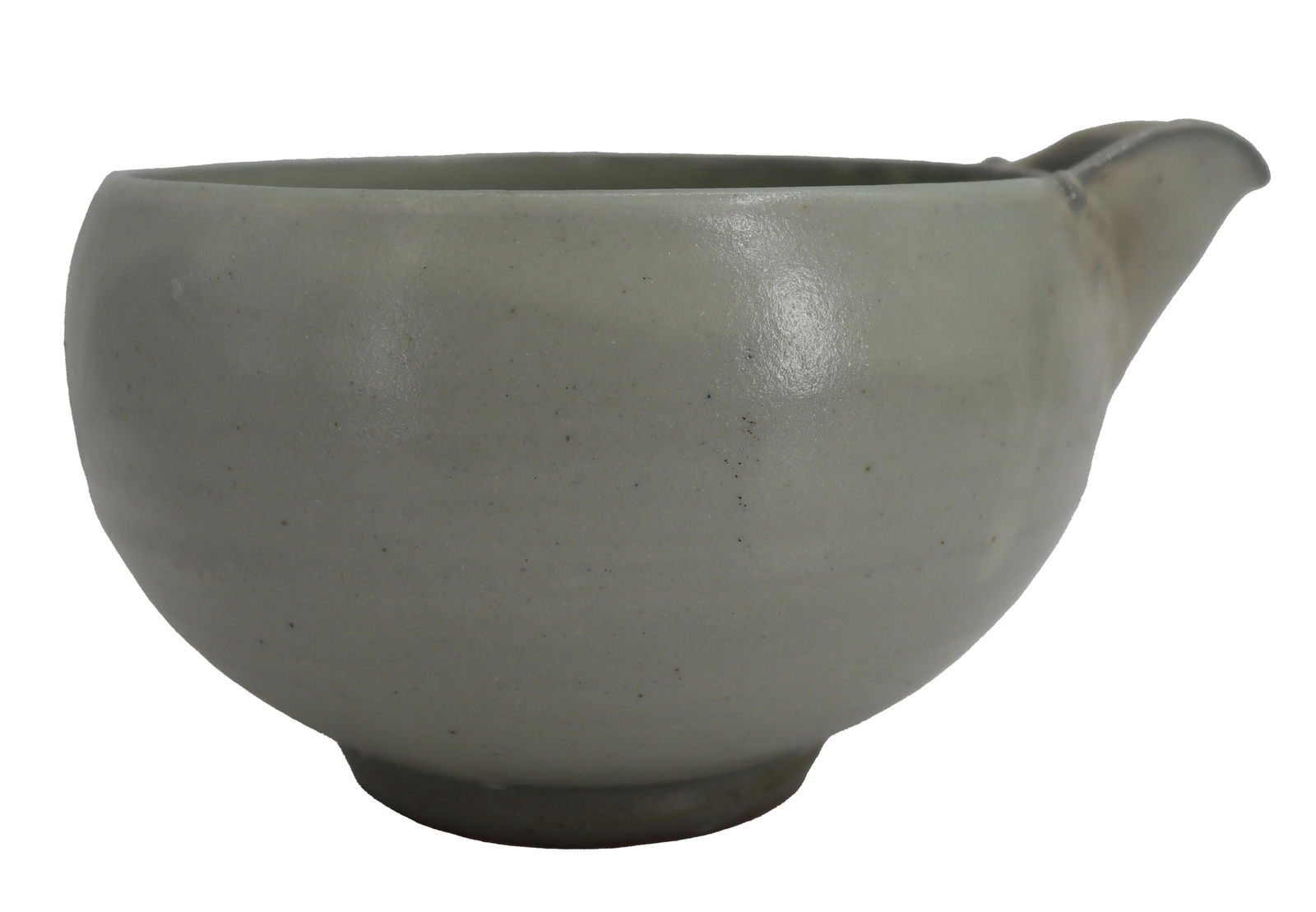 Contemporary Japanese Uncontrolled Glaze Celadon Katakuchi: Contemporary Japanese Uncontrolled Glaze Celadon Katakuchi. A barrier has been shaped into the spout interior so that any ice or larger particles in the bowl will be caught when the chilled liquid is
