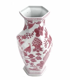 Chinese Hand-Painted Porcelain Hexagonal Vase
