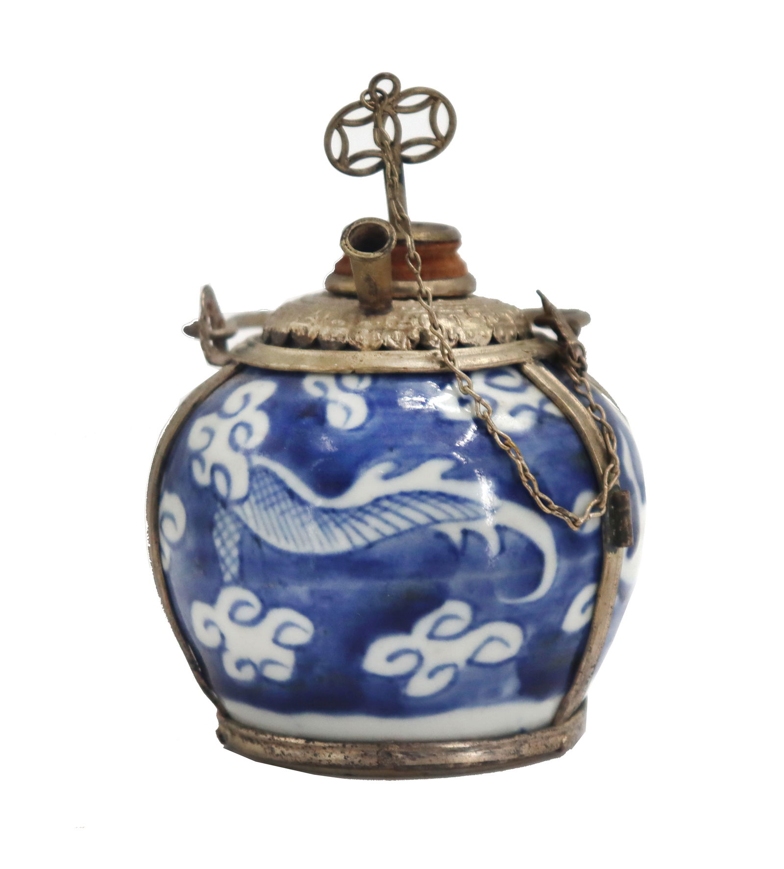 Antique Chinese Porcelain and Metal Opium Pipe Pot (1 of 14)
