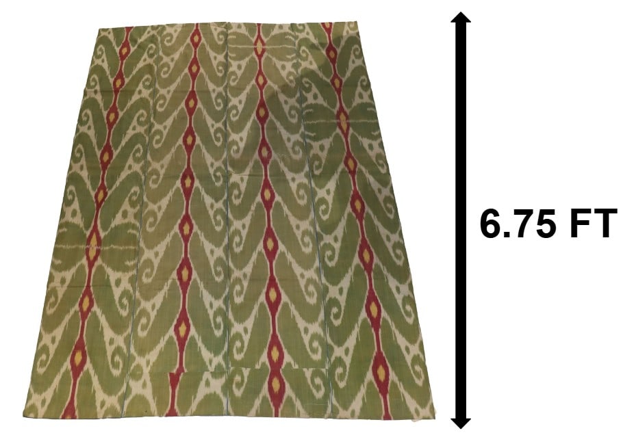 Central Asian Pamiris Ikat Linen Rug: Central Asian Pamiris Ikat Linen Rug. Green plant like swirls surrounding A label attached to the back reads "Esther Fitzgerald Rare Textiles 28 Church Row London NW3 6UP." Size: 