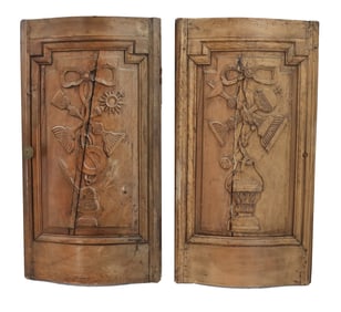 (2) 18 Century Continental Carved Bowed Cabinet Door Panels