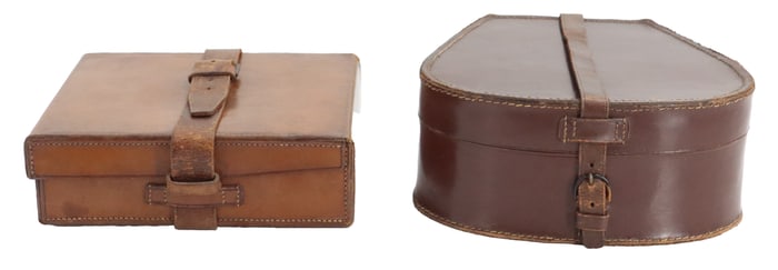 (2) Vintage English Portable Leather Horse Tack Containers