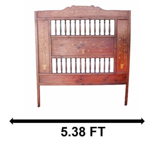 Antique Moroccan Hand-Carved Mahogany Four Poster Bed with Inlaid Decorations