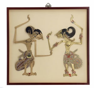 (2) Framed Indonesian Wayang Kulit Shadow Puppets