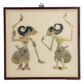 (2) Framed Indonesian Wayang Kulit Shadow Puppets