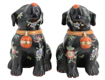 (2) 20th Century Chinese Imari-Style Painted Porcelain Dogs