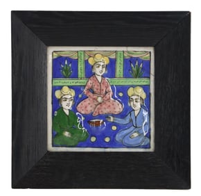 19th Century Qajar Period Persian Glazed Pottery Tile