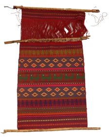 Vintage Guatemalan Mayan Handwoven Threaded Cotton Wall Hanging Art