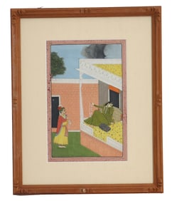 Framed 19th Century Indo-Persian Mughal Manuscript Miniature Painting