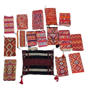 (16) Moroccan Kilim Saddlebags and Textiles