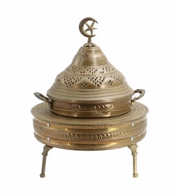 Large Antique Turkish Islamic Brass Incense Burner or Coal Brazier
