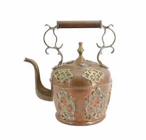 Antique Moroccan Hand Hammered Copper and Brass Tea Kettle