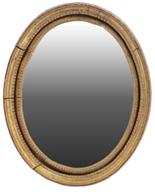 Antique Convex Mirror in Oval Gold Leaf Frame - AS IS