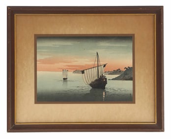 Yoshimunez Utagawa (1863-1941) Japanese, Woodblock Print "Evening Glow on the Bay"