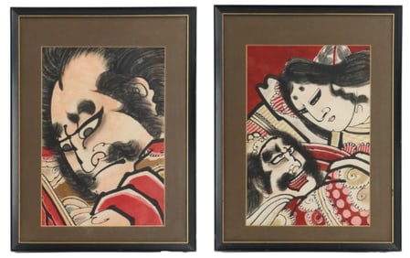 (2) Japanese Traditional Figural Watercolor on Paper