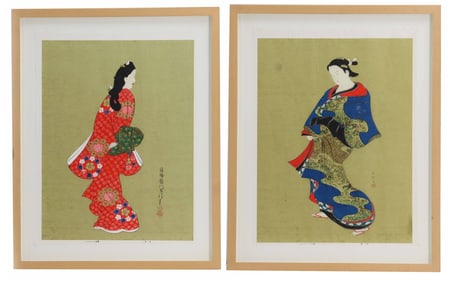 Hishikawa Moronobu (c. 1618–1694) Japanese, Two Figural Woodblock Prints "Beauty Looking Back"