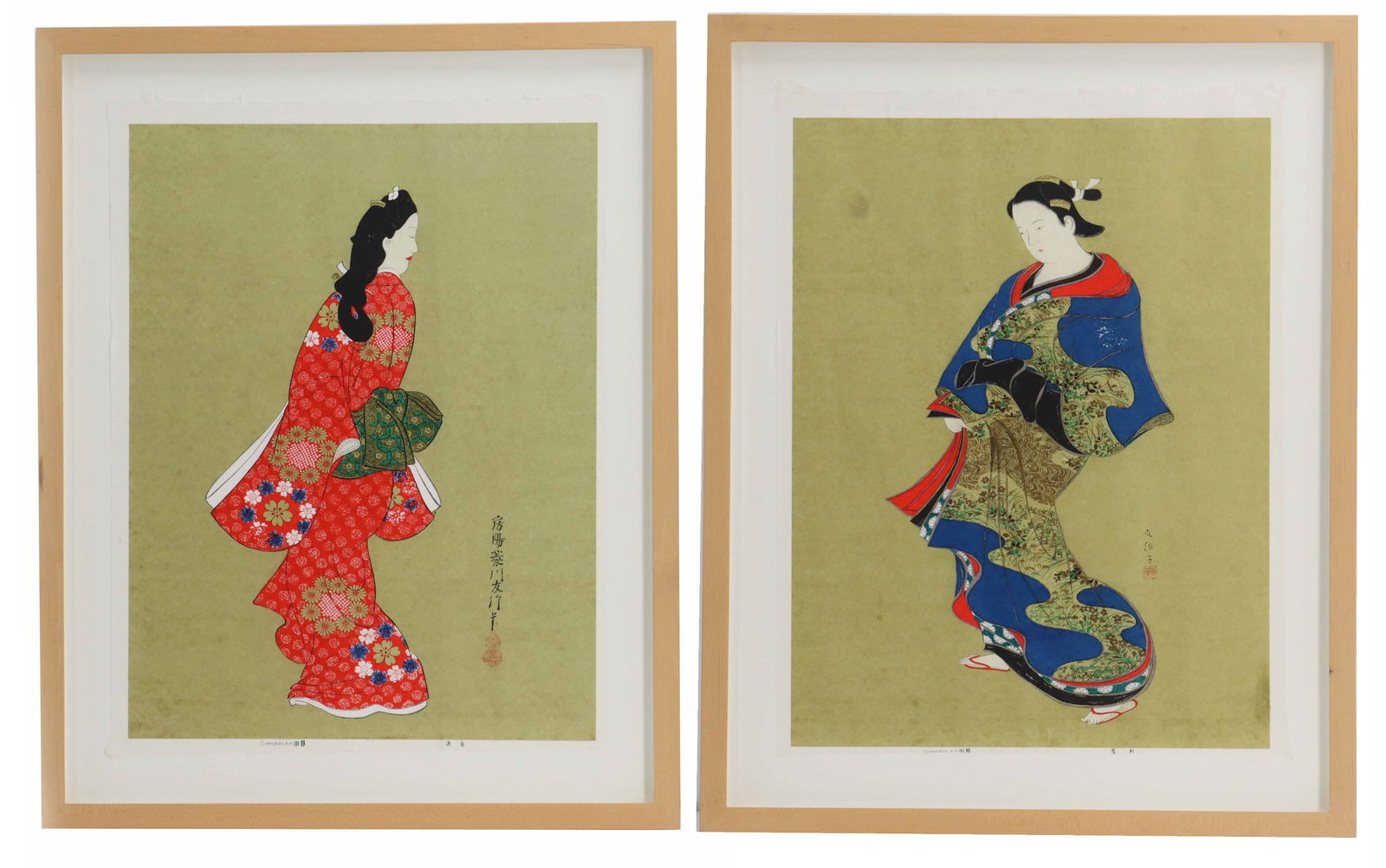 Hishikawa Moronobu (c. 1618–1694) Japanese, Two Figural Woodblock Prints "Beauty Looking Back" (1 of 20)