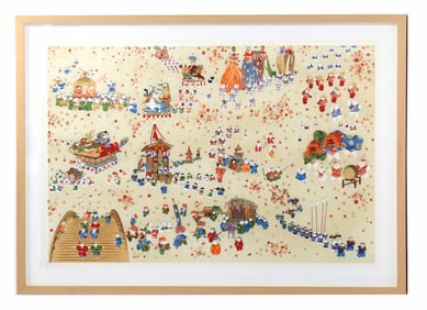Japanese Sogara Yuzen Textile Print of Festival Procession