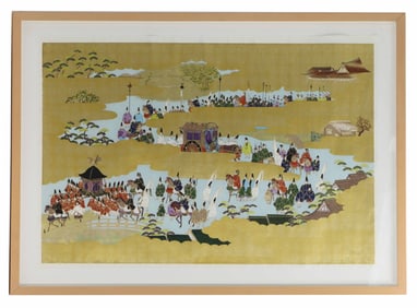 Japanese Sogara Yuzen Textile Print of Military Procession