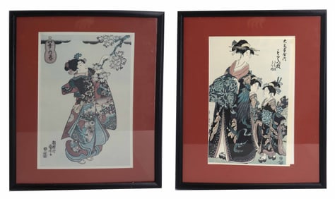 (2) Japanese Ukiyo-e Woodblock Prints of Noble Women