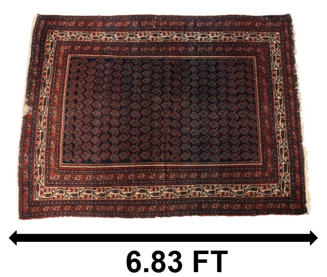 Persian Botemir Wool Rug - AS IS: Persian Botemir Wool Rug - AS IS. Condition: Wear and tear throughout. Size: 61 x 82 in. Botemir rugs are made in the area around Hamadan in Northwestern Iran, primarily in the citie