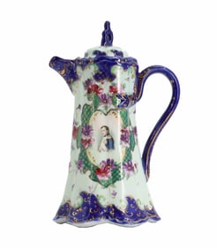 Art Nouveau Style Porcelain Cobalt and Gold Chocolate Pot