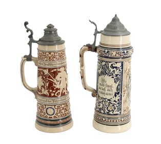 (2) German Reinhold Merkelbach Ceramic and Pewter Beer Steins