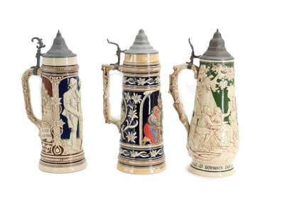(3) German Ceramic and Pewter Beer Steins