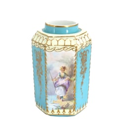 French Porcelain Gilt and Portrait Hexagonal Vase
