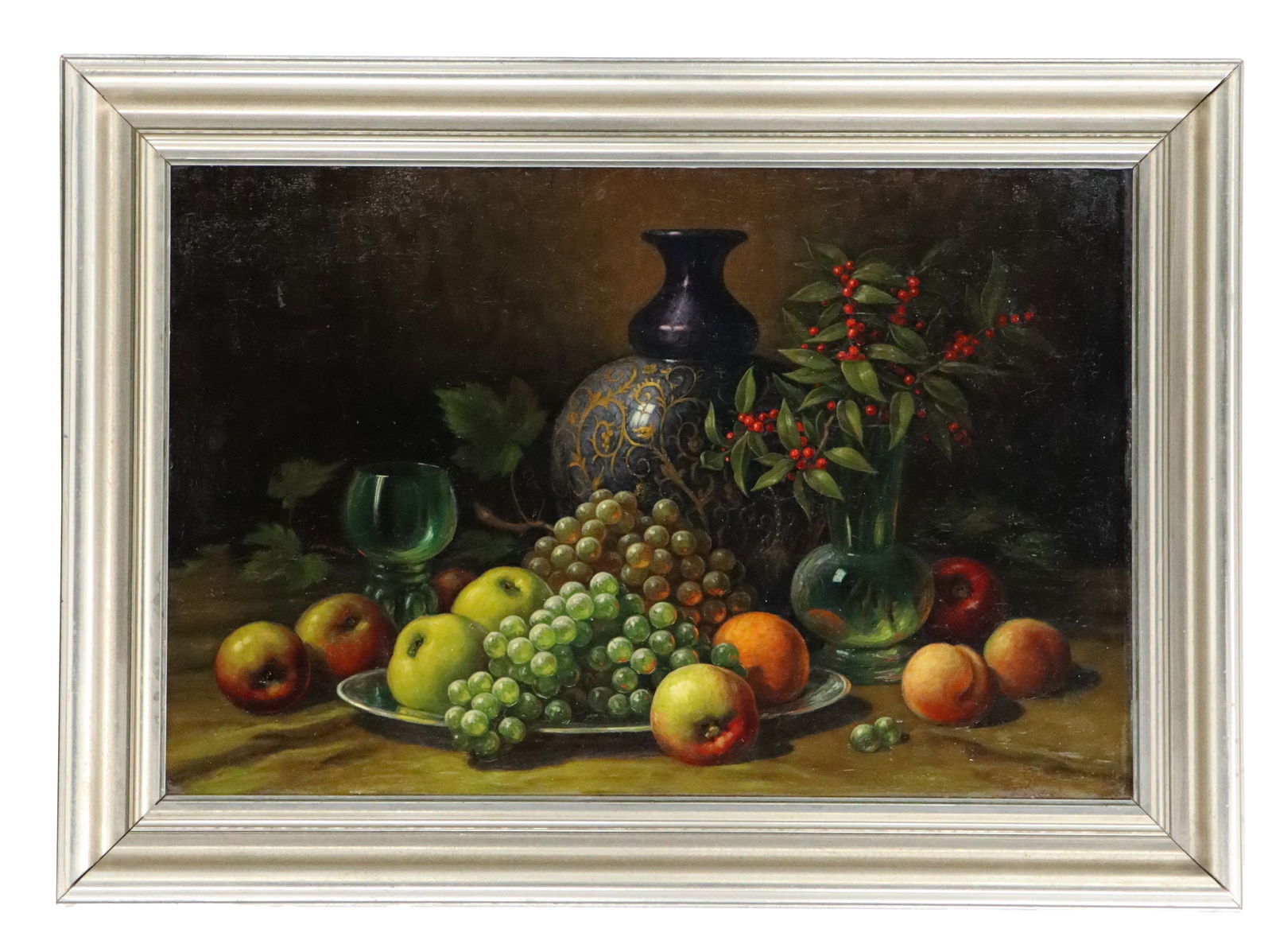 Old Oil Painting of Fruit Signed Emile Galle: Old Oil Painting of Fruit Signed Emile Galle. Overall Size: 26 x 36 in. Sight Size: 19 x 29 in.
