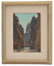 Langdon Smith (1870-1959) American, Oil on Canvas, "Indio Painted Canyon"