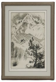 Gene Kloss (1903-1996) American, 1981 Etching, "Pine and Peak"
