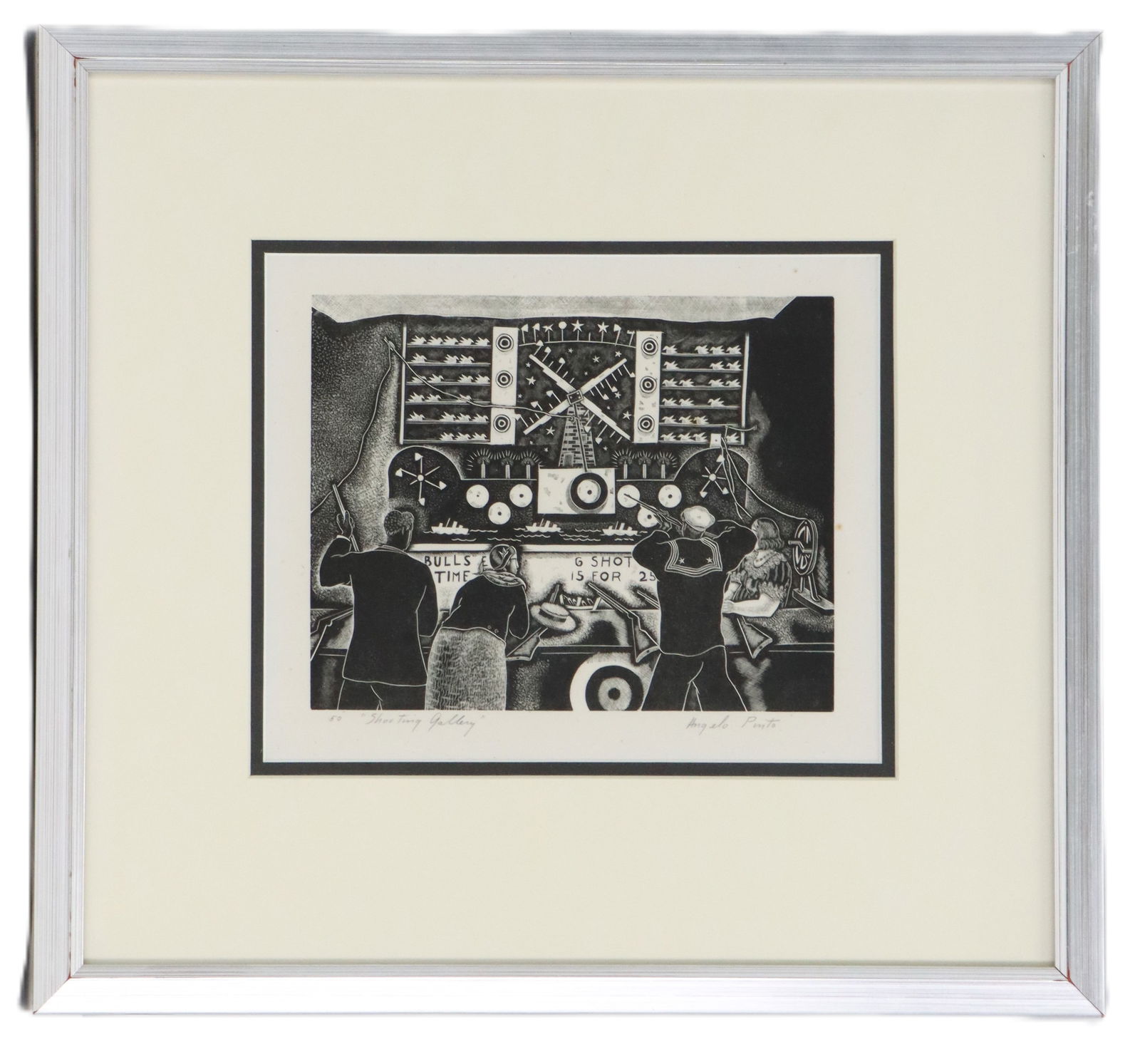 Angelo Pinto (1908-1994) American, 1935 Wood Engraving, "Shooting Gallery" (1 of 13)