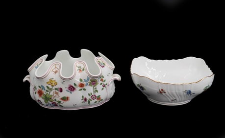 (2) Richard Ginori Italian Polychrome Painted Porcelain Cachepots or Jardinieres