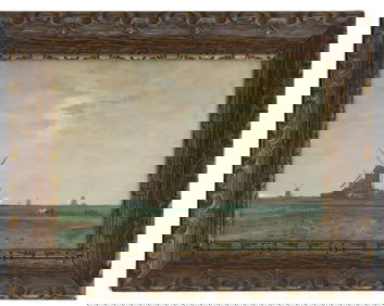 Marinus Gidding (1863-1925) Dutch, Watercolor, Dutch Landscape with Men and Horses Walking the